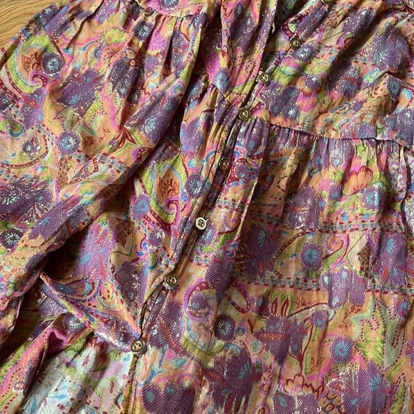 NWT Free People Paisley Chiffon Maxi Dress Silk Blend Small - Picture 9 of 15